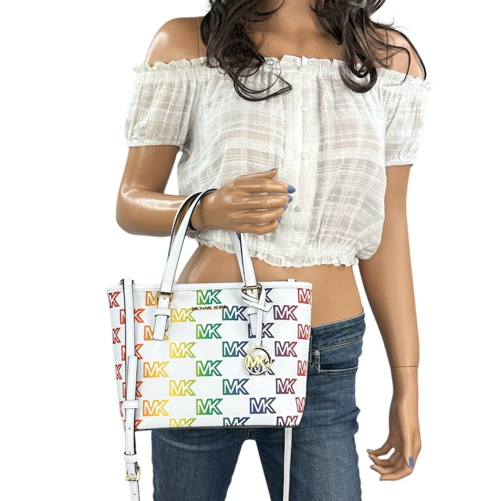 Michael Kors Jet Set Travel XS Carryall Tote Satchel Shoulder Bag MK Optic White